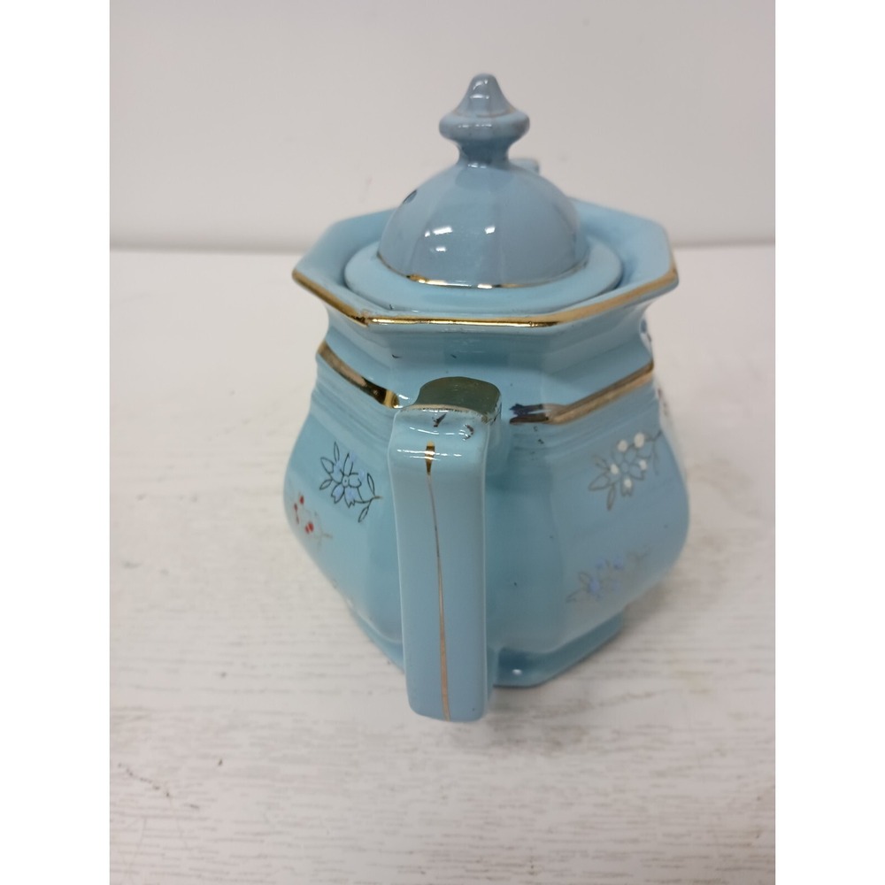 Antique Edwardian Age Price Brothers Redware Teapot Light Blue Gold England - Picture 8 of 13